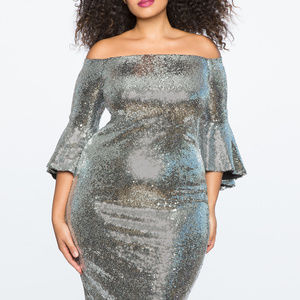 Eloquii silver off the shoulder sequin dress